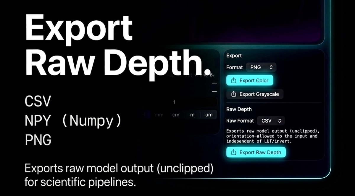 Depth viewer export panel.