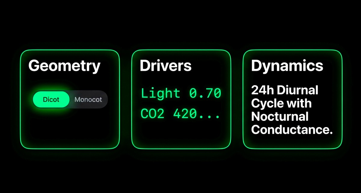 Simulation controls for geometry, drivers, and dynamics.