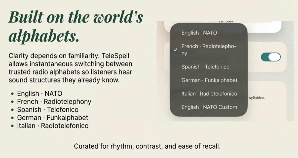 Alphabet selection panel with multi-language options.