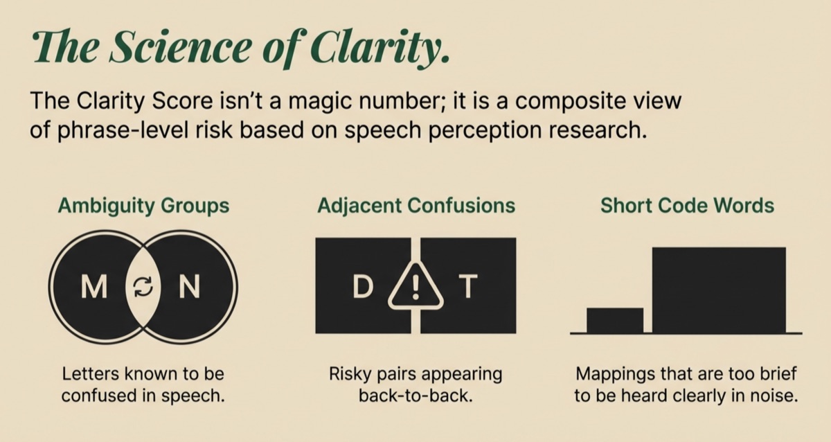 Clarity score concept with ambiguity and confusion groups.