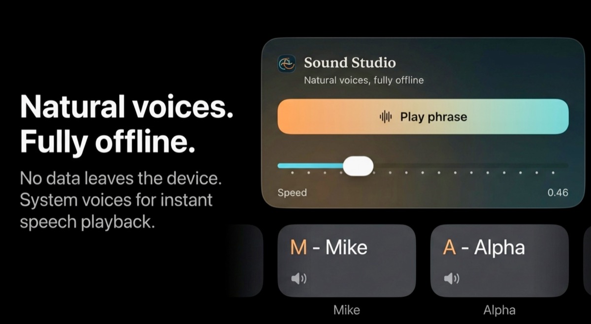 Sound studio playback controls and phonetic cards.