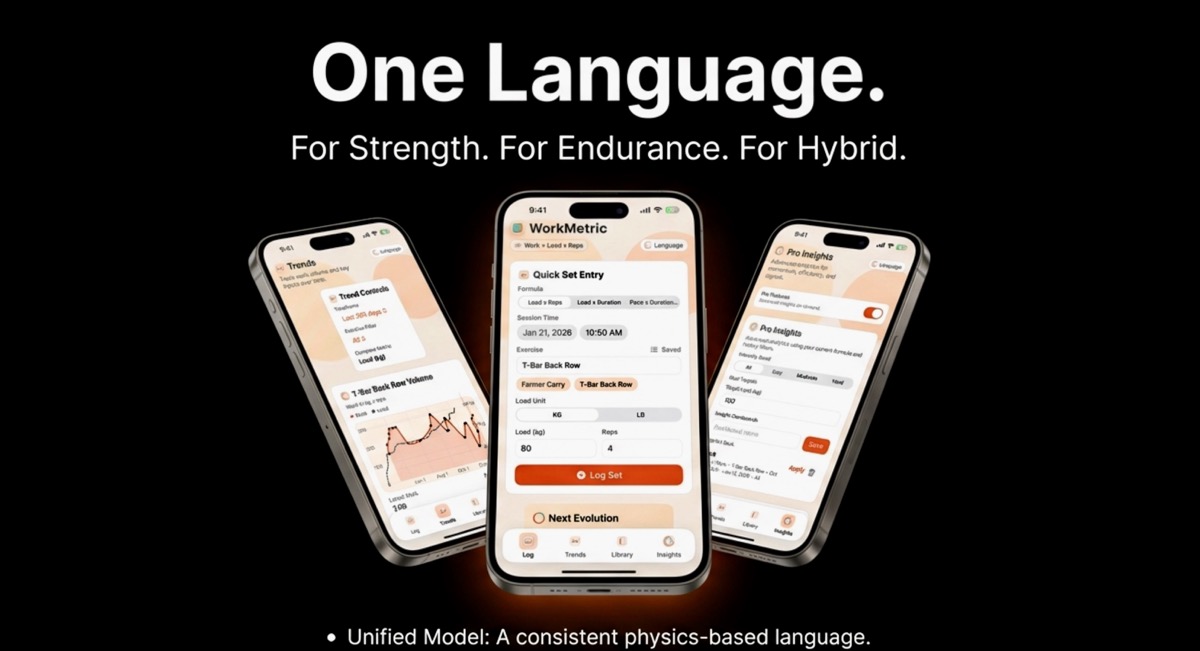 WorkMetric interface collage with quick entry, trends, and insights.